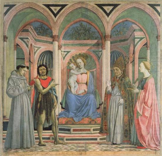 DOMENICO VENEZIANO Madonna and Child Enthroned with SS.Francis,john the Baptist,Zenobius,and Lucy china oil painting image